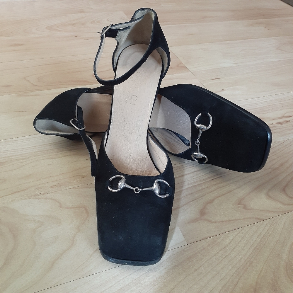 RARE Gucci Vintage Suede Block Heels with Horsebit